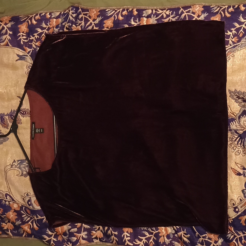 Eileen Fisher Velvet Square Top - XS - Silk Blend - Cranberry Red - Quiet Luxury - Picture 3 of 10
